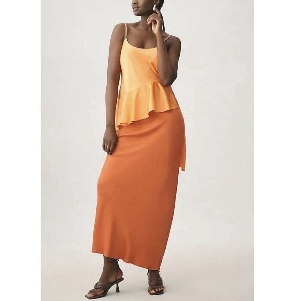 Anthropologie Hutch Asymmetrical Longline Orange Tank Size XS Satin Flowy NWT